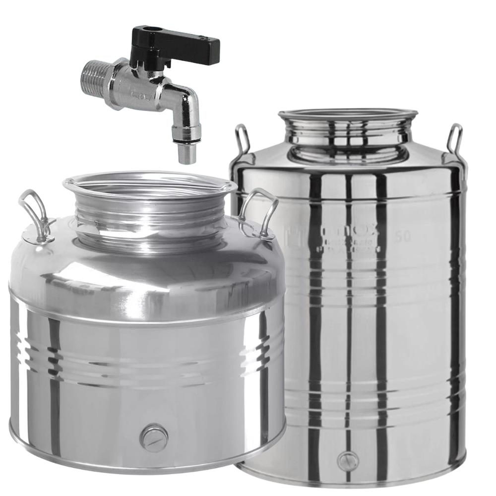 Contenitore Bidone Fusto Per olio in acciaio INOX 30 50 Litri RUBINETTO INCLUSO
