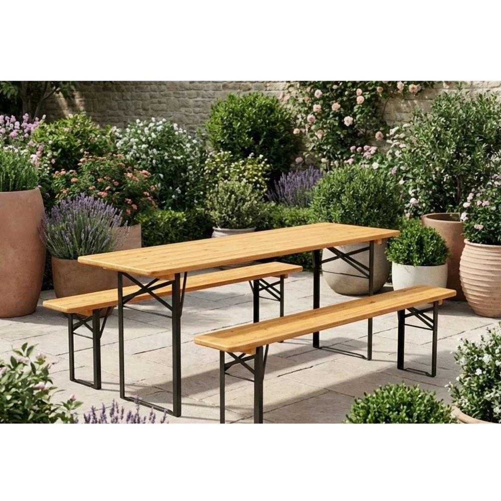LIF Tavolo da Giardino Pieghevole Set Birreria Tavolo + 2 Panche 220x80 cm Legno