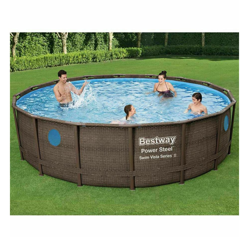 Piscina fuori terra Bestway 56725 Power Steel Swim Vista rotonda RATTAN 488X122