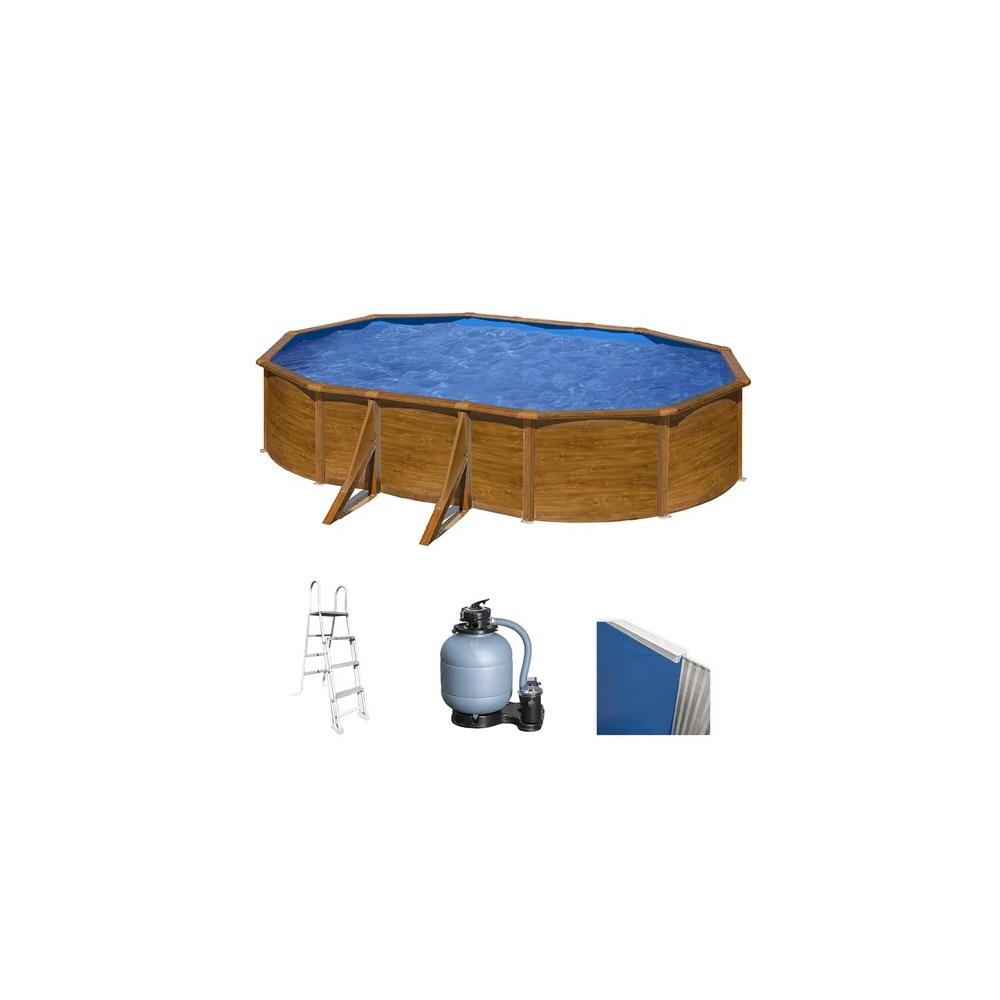 Piscina GRE Fuoriterra ovale - Imitazione legno 610 x 375 x ↕120 cm KIT610WQGRE