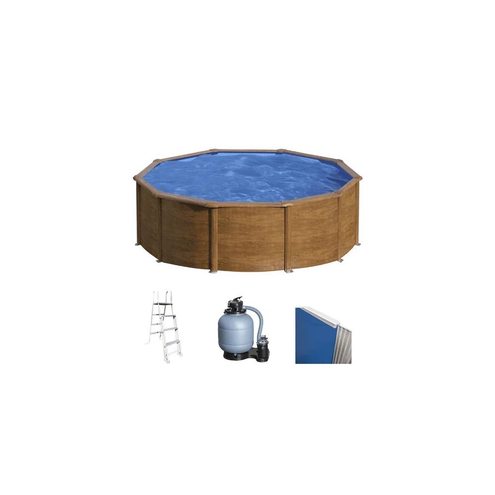 Piscina GRE Fuoriterra rotonda - Imitazione legno Ø350 x ↕120 cm KIT350WQGRE