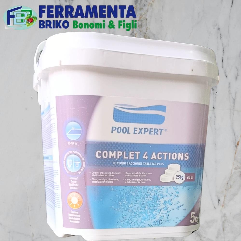 POOLEXPERT CLORO 4 AZIONI PASTIGLIE 250 gr MULTIFUNZIONE per ACQUA PISCINA 5 kg