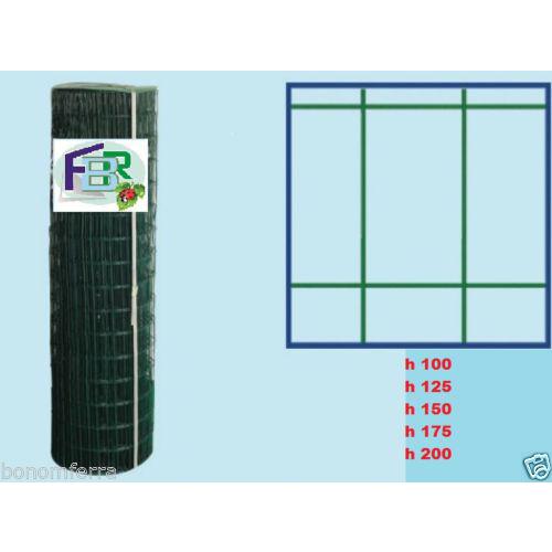 ROTOLO 25 mt RETE PER RECINZIONE METALLICA PLASTIFICATA H 1,50 mt MAGLIA 5x7,5cm