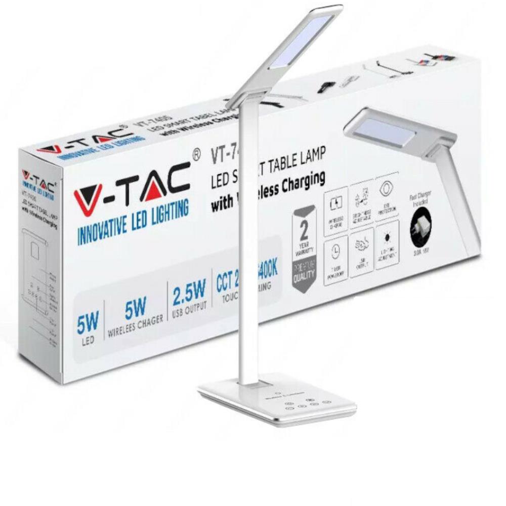 V-TAC LED Smart lampada da tavolo Caricabatterie Wireless VT-7405 - Bianco